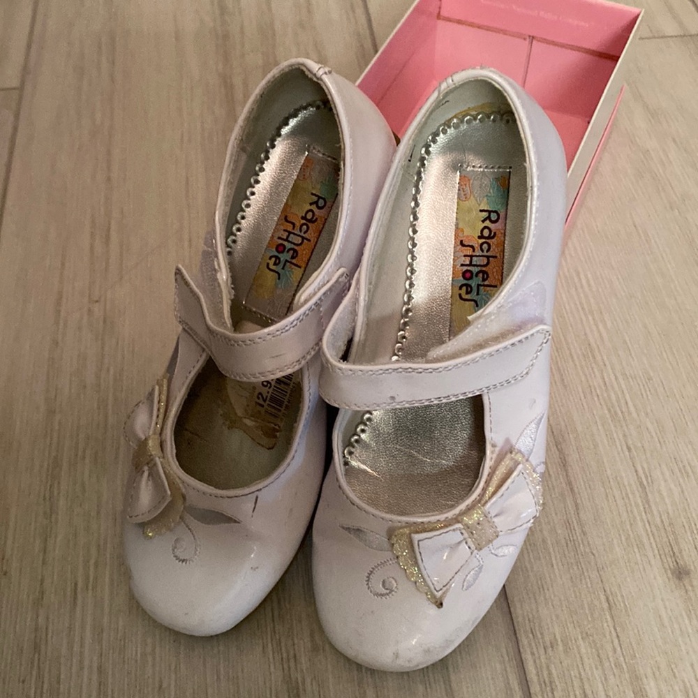 Girls toddler size 12 Velcro white dress shoe